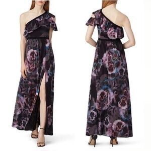 Fuzzi Purple Floral One Shoulder Tulle Gown